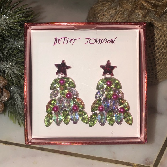 🎄NWT🎄 Betsey Johnson Crystal Christmas Tree Earrings - Picture 5 of 7